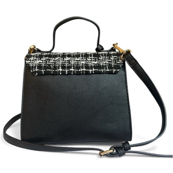 Dune London Purse Top Handle Crossbody Black White Tweed Plaid Gold Bag Charm - Picture 7 of 16